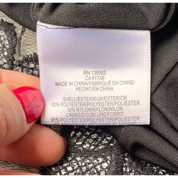 Dress the Population Audrey Plunge Neck Lace Overlay Midi Dress, Size Medium - Picture 15 of 16